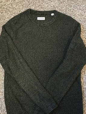 Jack & Jones Olive Green Textured Crewneck Sweater